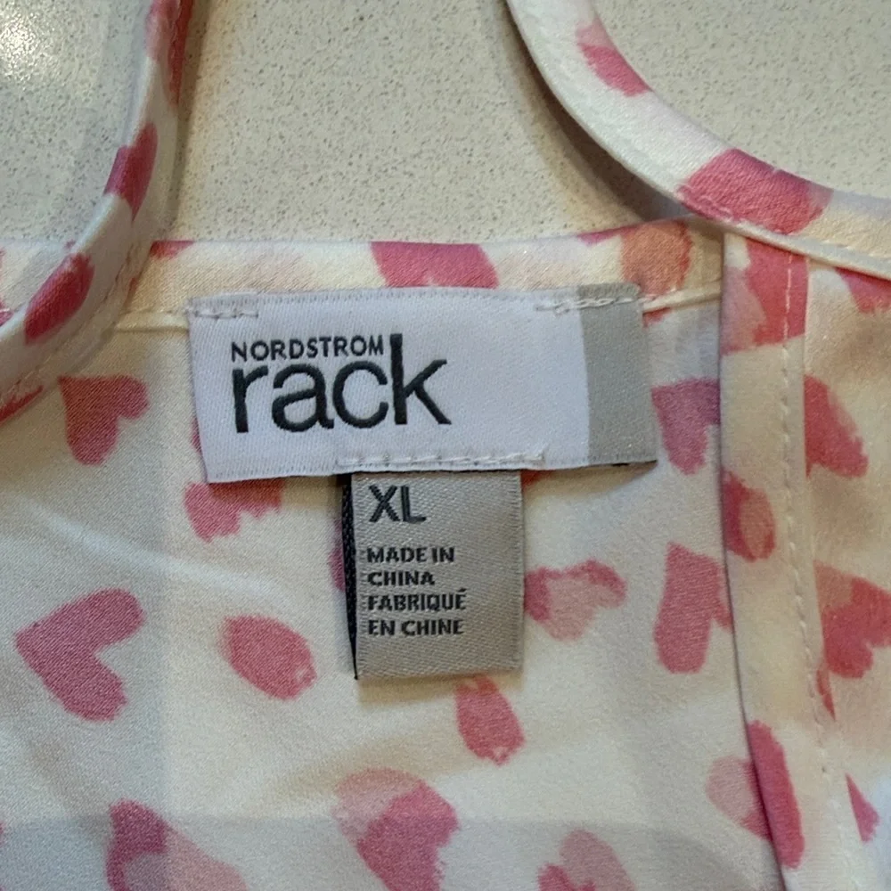 🆕 Nordstrom Rack Satin Midi Pink Chemise with Heart Pattern, Size XL